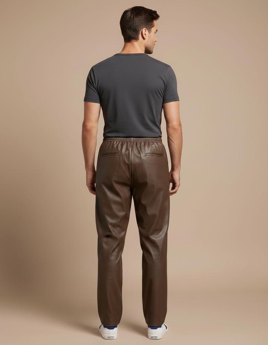 Pantalon De Pluie Marron Similicuir Ample Homme Décontracté - Simili cuir - vue 2