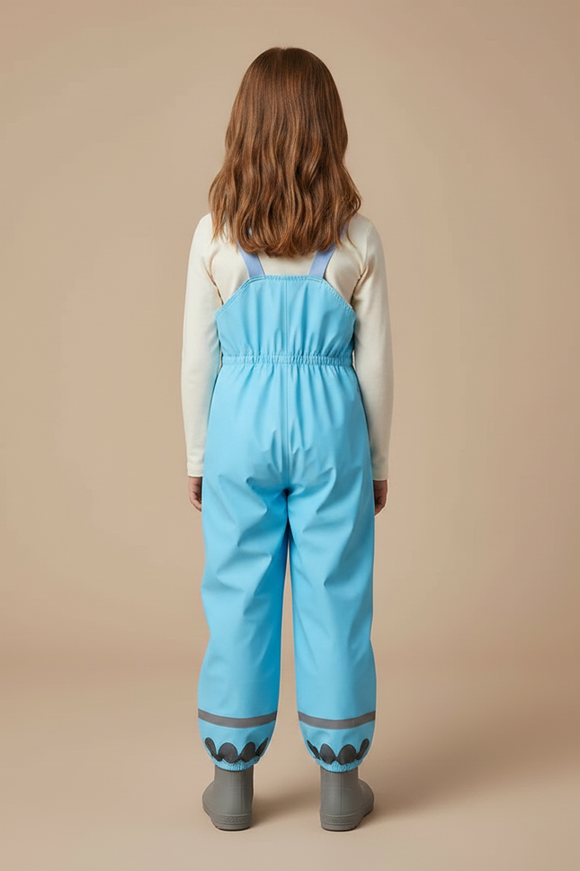 Pantalon De Pluie Bleu Imperméable Bretelles Enfant Fleur - Polyester - vue 2