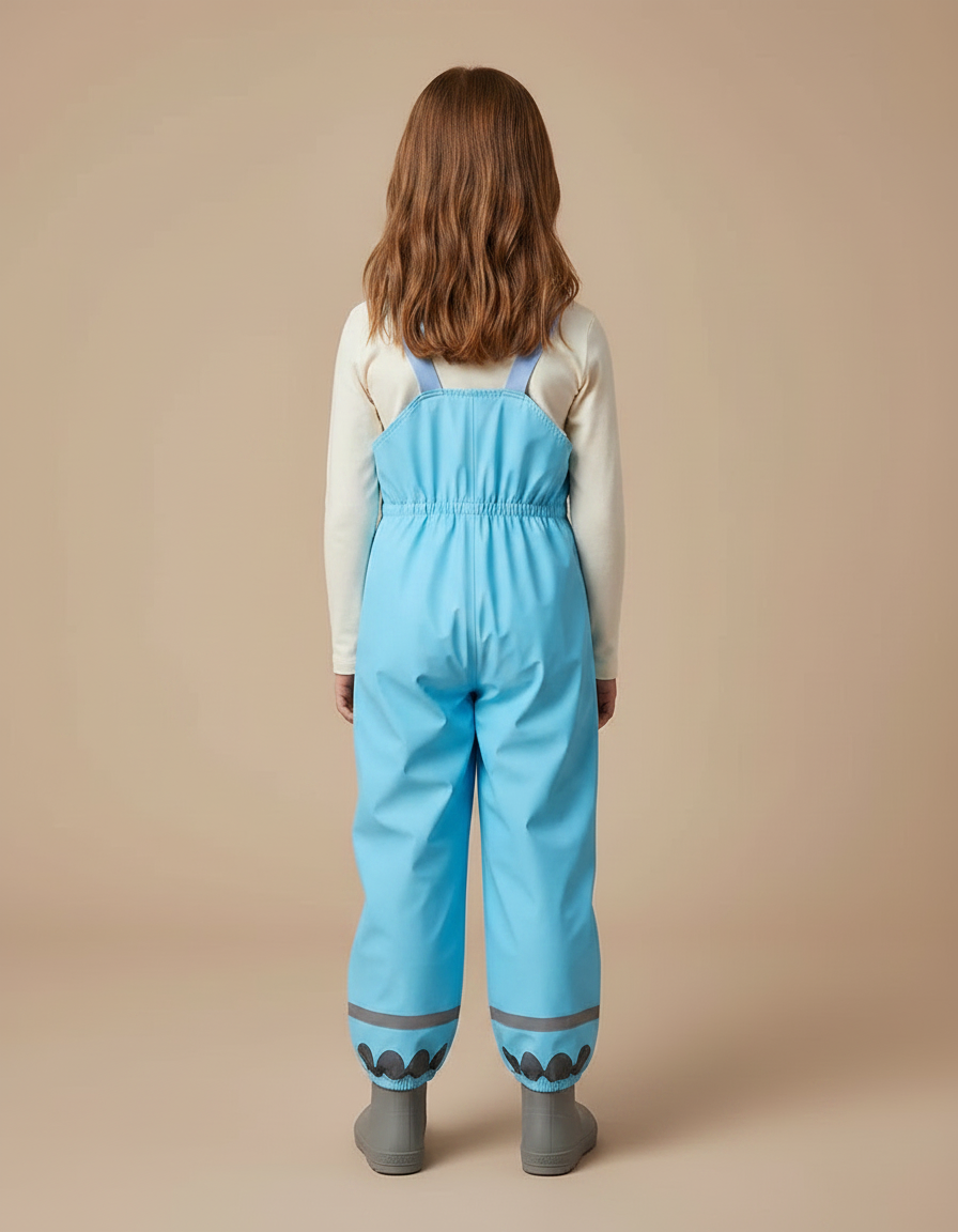 Pantalon De Pluie Bleu Imperméable Bretelles Enfant Fleur - Polyester - vue 2
