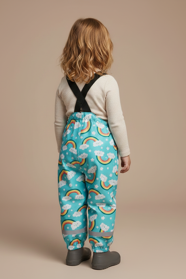 Pantalon De Pluie Turquoise Imperméable Bretelles Arc-en-ciel Enfant - Multicolore Polyester - vue 2