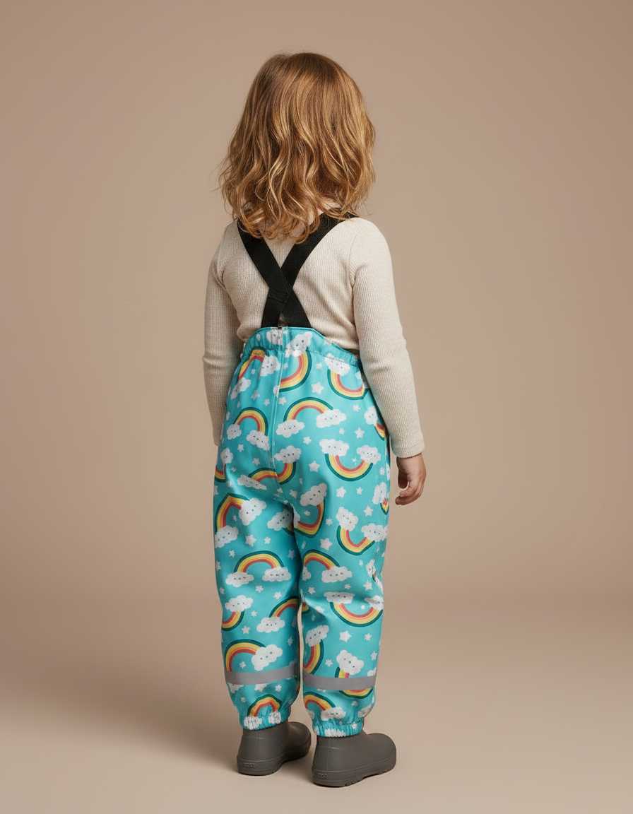 Pantalon De Pluie Turquoise Imperméable Bretelles Arc-en-ciel Enfant - Multicolore Polyester - vue 2