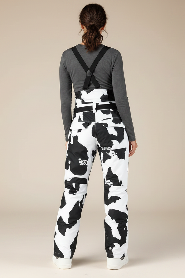 Pantalon De Pluie Noir Blanc Imprimé Ample Bretelles Ski - Polyester - vue 2