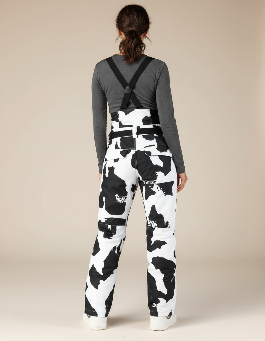 Pantalon De Pluie Noir Blanc Imprimé Ample Bretelles Ski - Polyester - vue 2