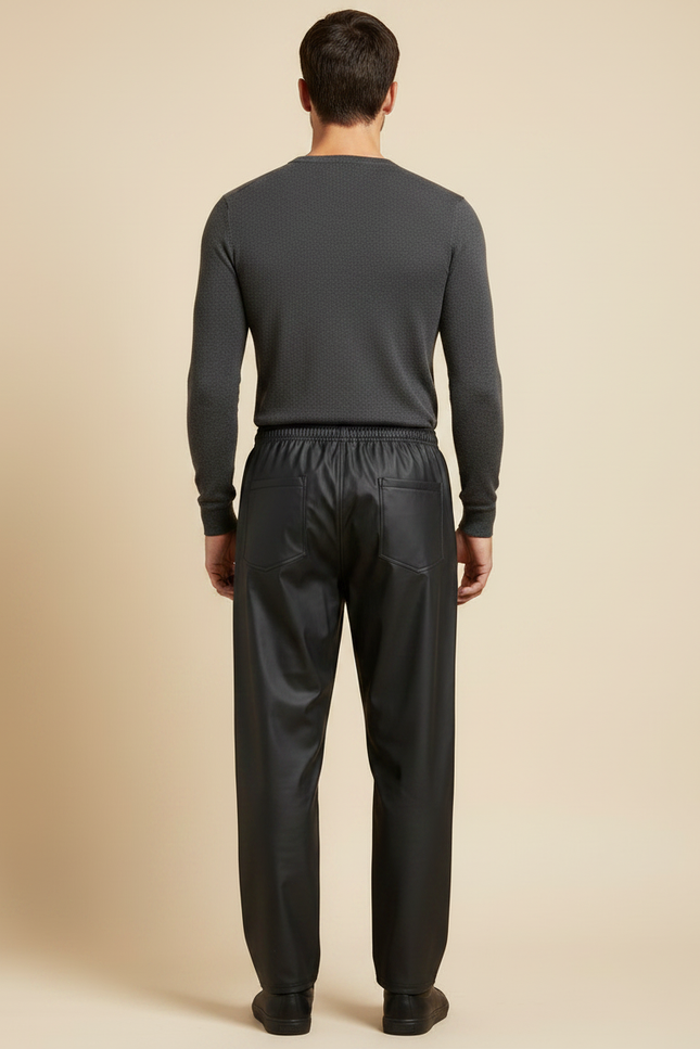 Pantalon De Pluie Noir Similicuir Ample Homme Décontracté - Simili cuir - vue 2