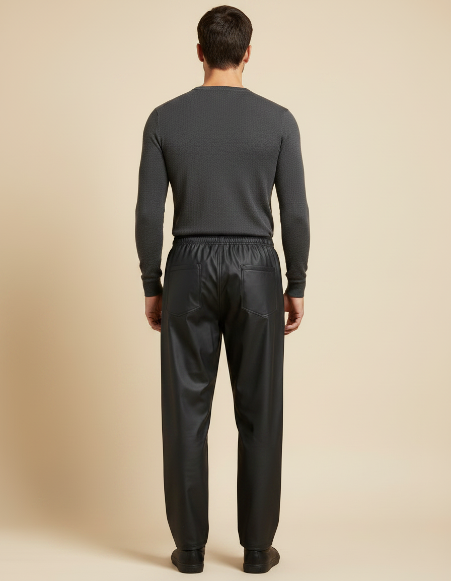 Pantalon De Pluie Noir Similicuir Ample Homme Décontracté - Simili cuir - vue 2