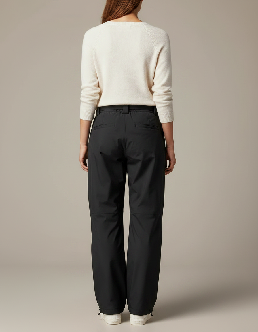 Pantalon De Pluie Noir Ample Imperméable Ceinturé - Polyester - vue 2