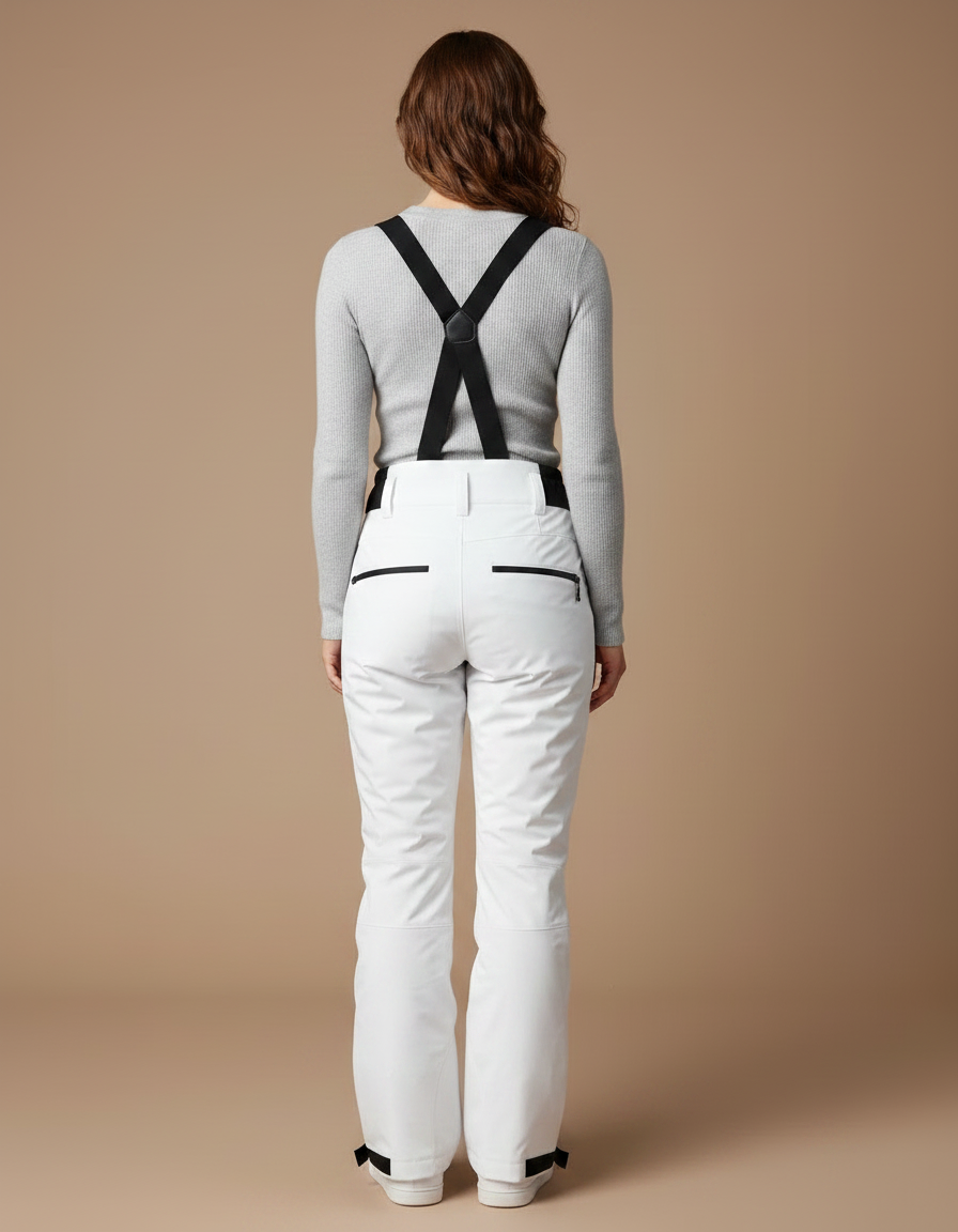 Pantalon De Pluie Blanc Imperméable Bretelles Confortable Ski - Polyester - vue 2