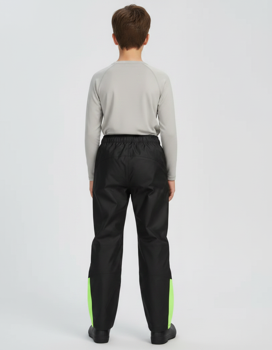 Pantalon De Pluie Noir Imperméable Enfant Bandes Vertes - Polyester - vue 2