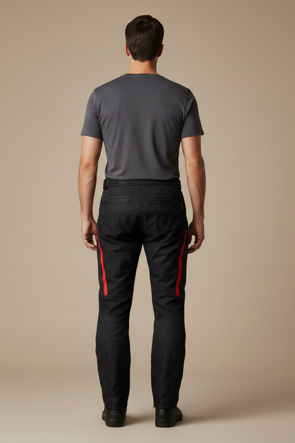 Pantalon De Pluie Noir Imperméable Sportif Bandes Rouges Blanches - Polyester - vue 2