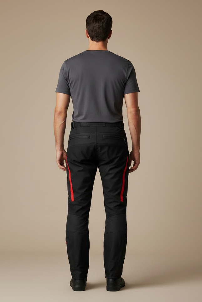 Pantalon De Pluie Noir Imperméable Sportif Bandes Rouges Blanches - Polyester - vue 2
