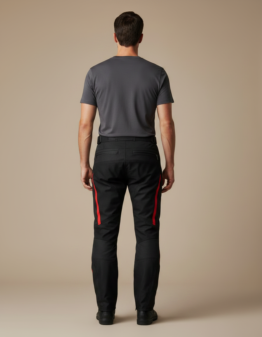 Pantalon De Pluie Noir Imperméable Sportif Bandes Rouges Blanches - Polyester - vue 2