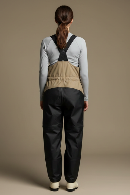 Pantalon De Pluie Bicolore Bretelles Imperméable Femme - Beige Polyester - vue 2