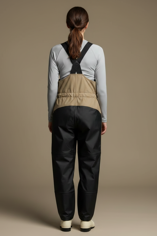 Pantalon De Pluie Bicolore Bretelles Imperméable Femme - Beige Polyester - vue 2