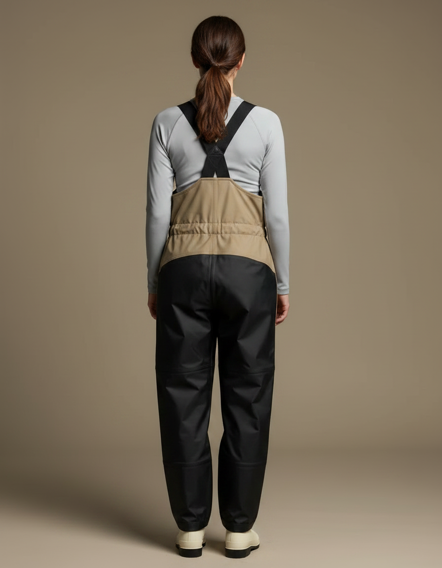 Pantalon De Pluie Bicolore Bretelles Imperméable Femme - Beige Polyester - vue 2