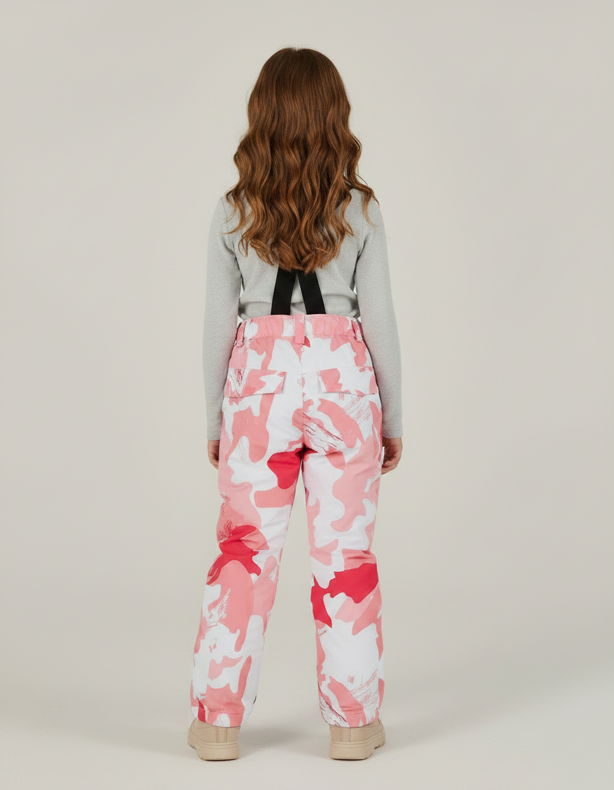 Pantalon De Pluie Camouflage Rose Blanc Bretelles Enfant - Multicolore Polyester - vue 2