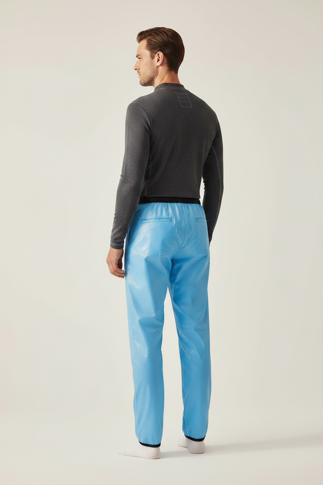 Pantalon De Pluie Bleu Imperméable Brillant Coupe Droite Homme - Polyester - vue 2