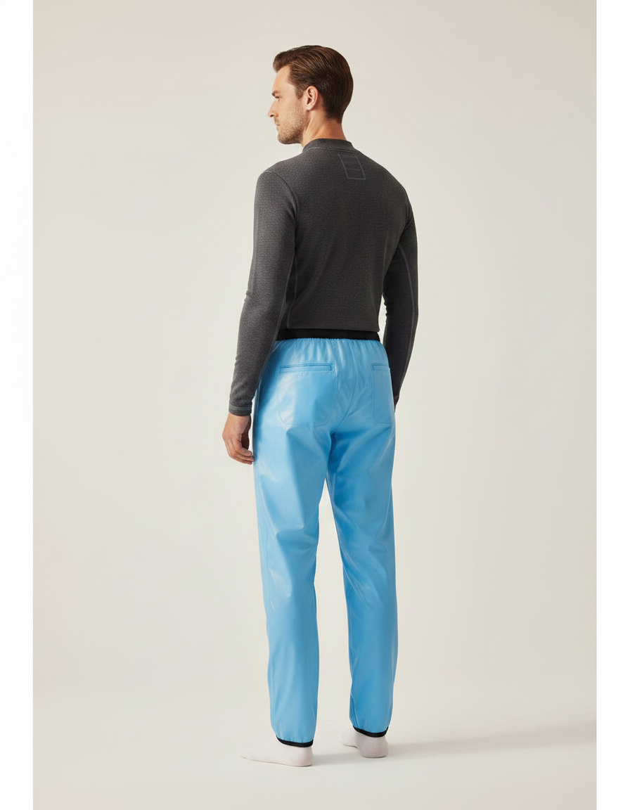 Pantalon De Pluie Bleu Imperméable Brillant Coupe Droite Homme - Polyester - vue 2