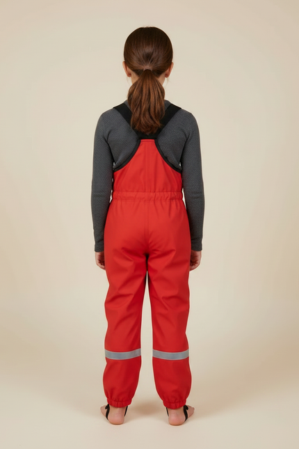 Pantalon De Pluie Rouge Imperméable Bretelles Réfléchissantes Enfant - Polyester - vue 2