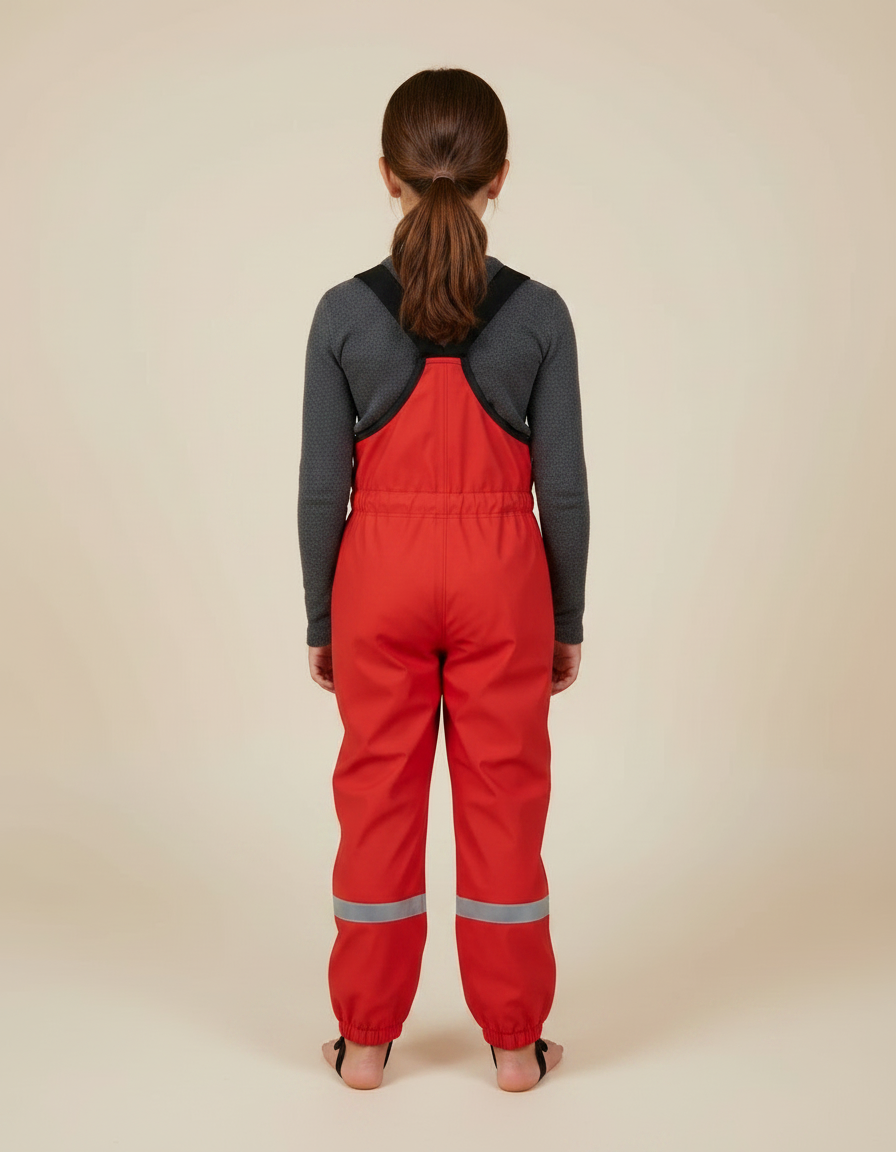 Pantalon De Pluie Rouge Imperméable Bretelles Réfléchissantes Enfant - Polyester - vue 2
