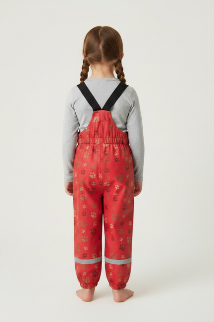 Pantalon De Pluie Rouge Imperméable Bretelles Motifs Pattes Réfléchissant - Polyester - vue 2
