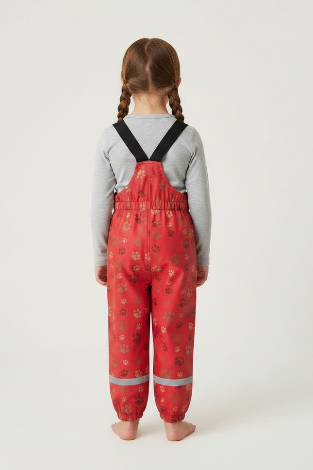 Pantalon De Pluie Rouge Imperméable Bretelles Motifs Pattes Réfléchissant - Polyester - vue 2