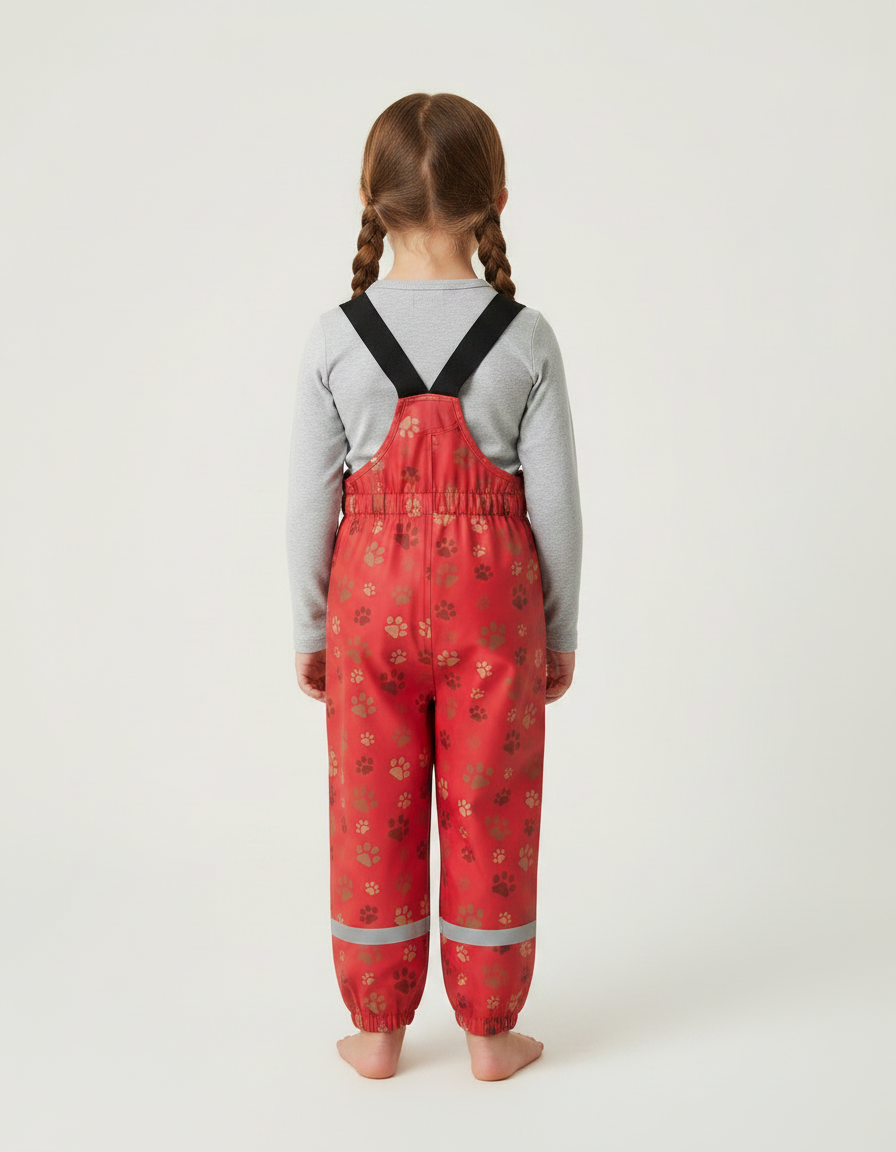 Pantalon De Pluie Rouge Imperméable Bretelles Motifs Pattes Réfléchissant - Polyester - vue 2