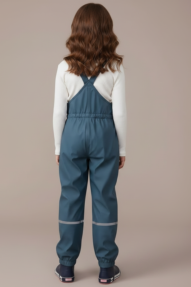 Pantalon De Pluie Bleu Canard Bretelles Réfléchissant Enfant - Polyester - vue 2