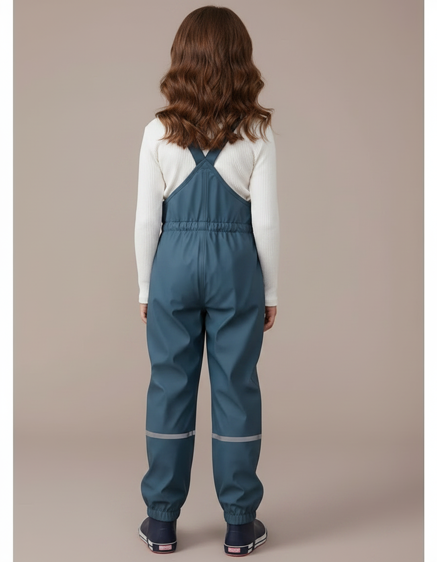 Pantalon De Pluie Bleu Canard Bretelles Réfléchissant Enfant - Polyester - vue 2