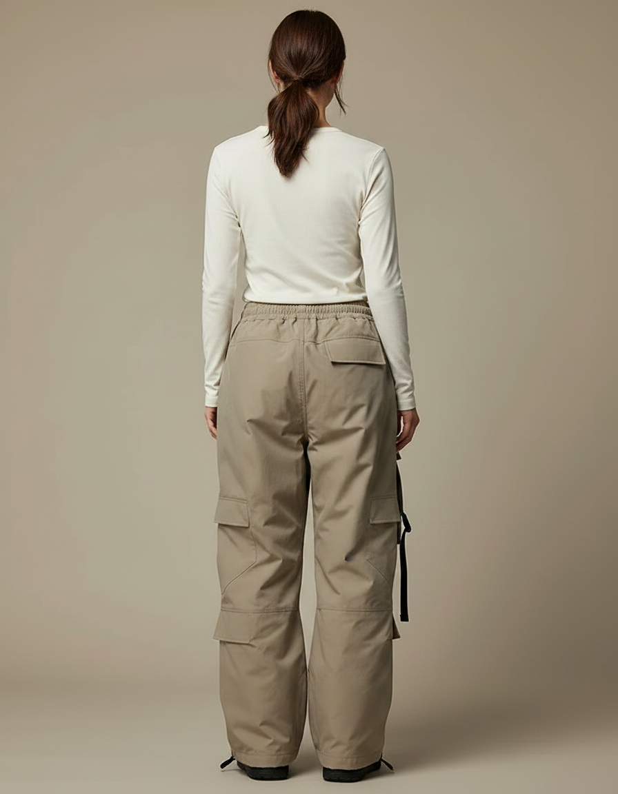 Pantalon De Pluie Beige Cargo Ample Imperméable Unisexe - Polyester - vue 2