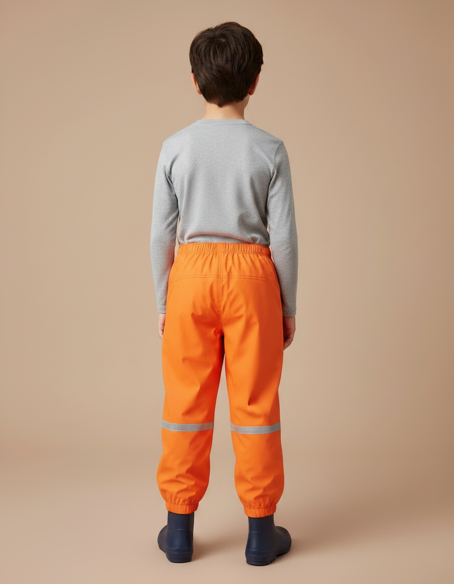 Pantalon De Pluie Orange Réfléchissant Imperméable Élastiqué Enfant - Polyester - vue 2