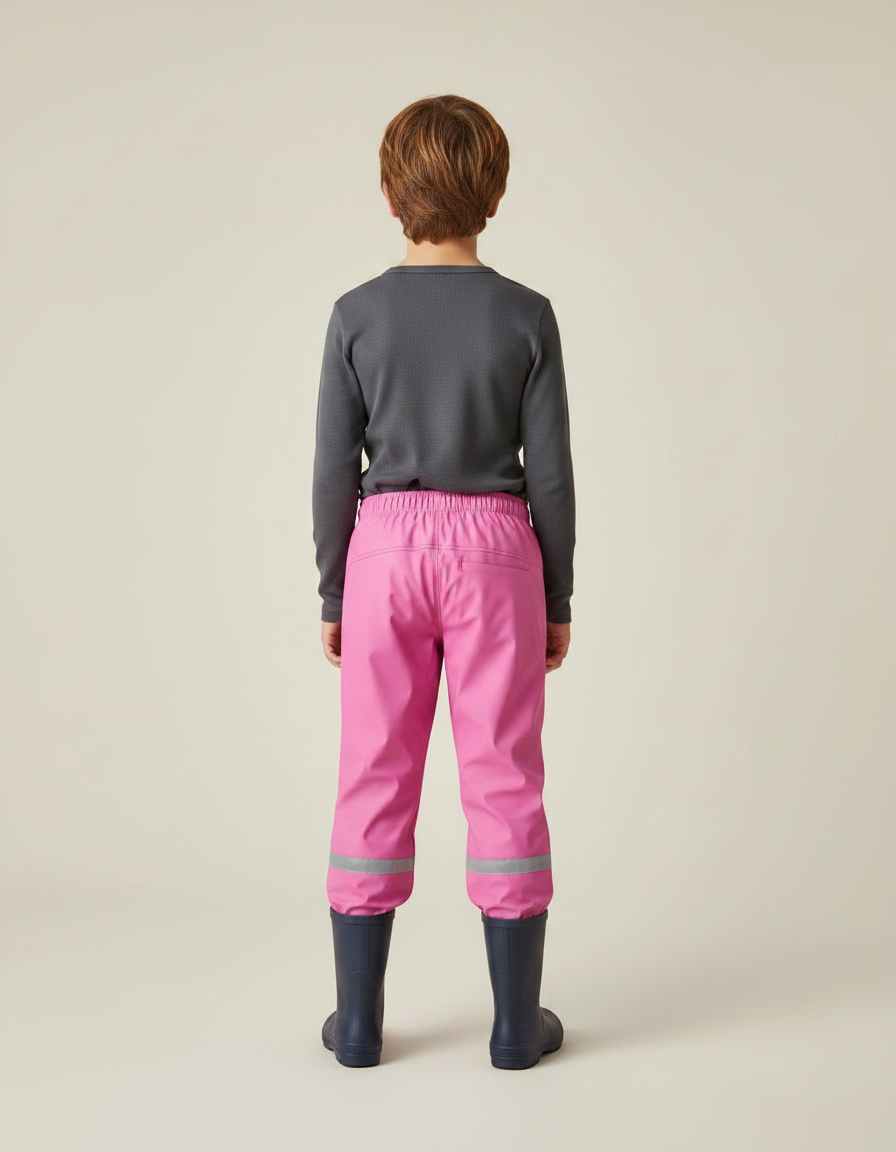 Pantalon De Pluie Rose Imperméable Réfléchissant Élastiqué Enfant - Polyester - vue 2