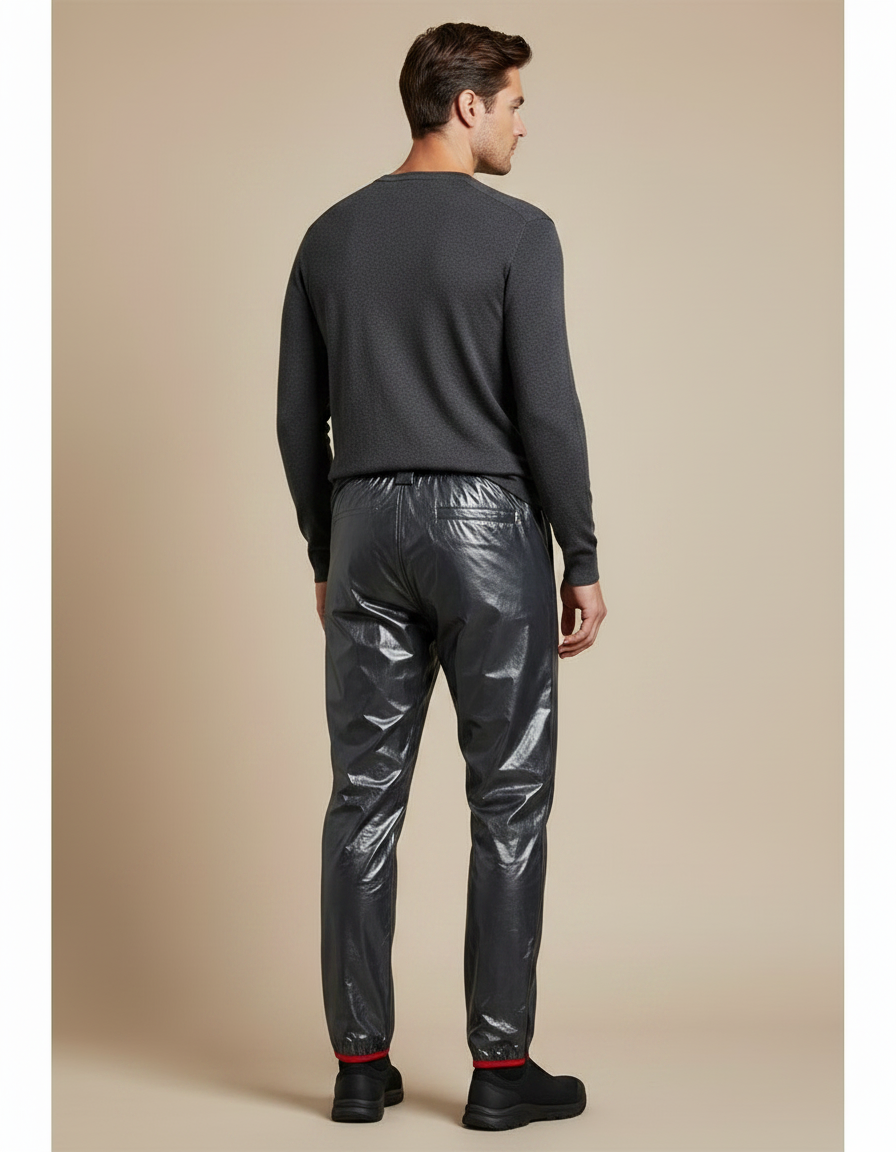 Pantalon De Pluie Gris Imperméable Brillant Coupe Droite Homme - Polyester - vue 2