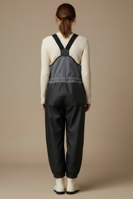 Pantalon De Pluie Noir Gris Bretelles Imperméable Femme - Polyester - vue 2