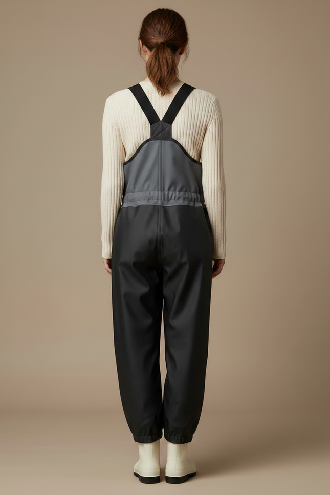 Pantalon De Pluie Noir Gris Bretelles Imperméable Femme - Polyester - vue 2
