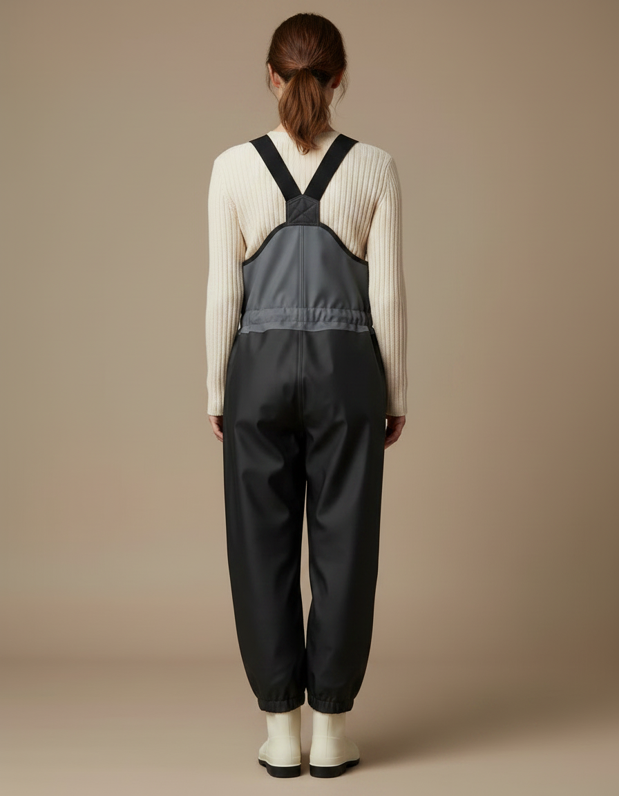 Pantalon De Pluie Noir Gris Bretelles Imperméable Femme - Polyester - vue 2