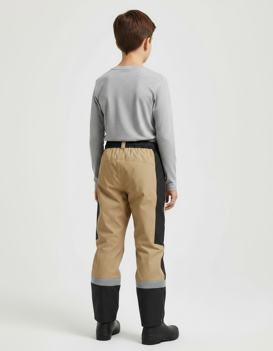 Pantalon De Pluie Enfant Imperméable Réfléchissant Bicolore - Beige Polyester - vue 2