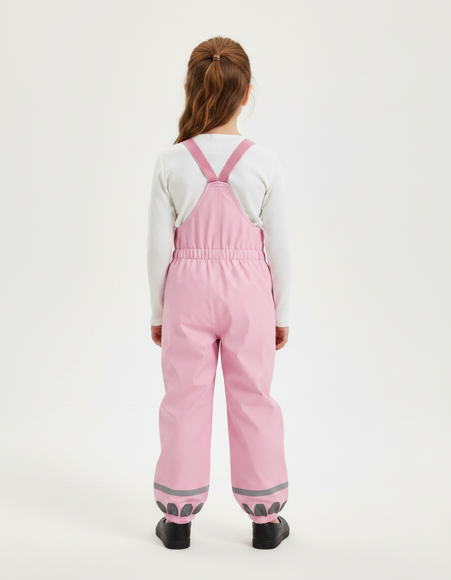 Pantalon De Pluie Rose Bretelles Imperméable Enfant Motif Fleur - Polyester - vue 2
