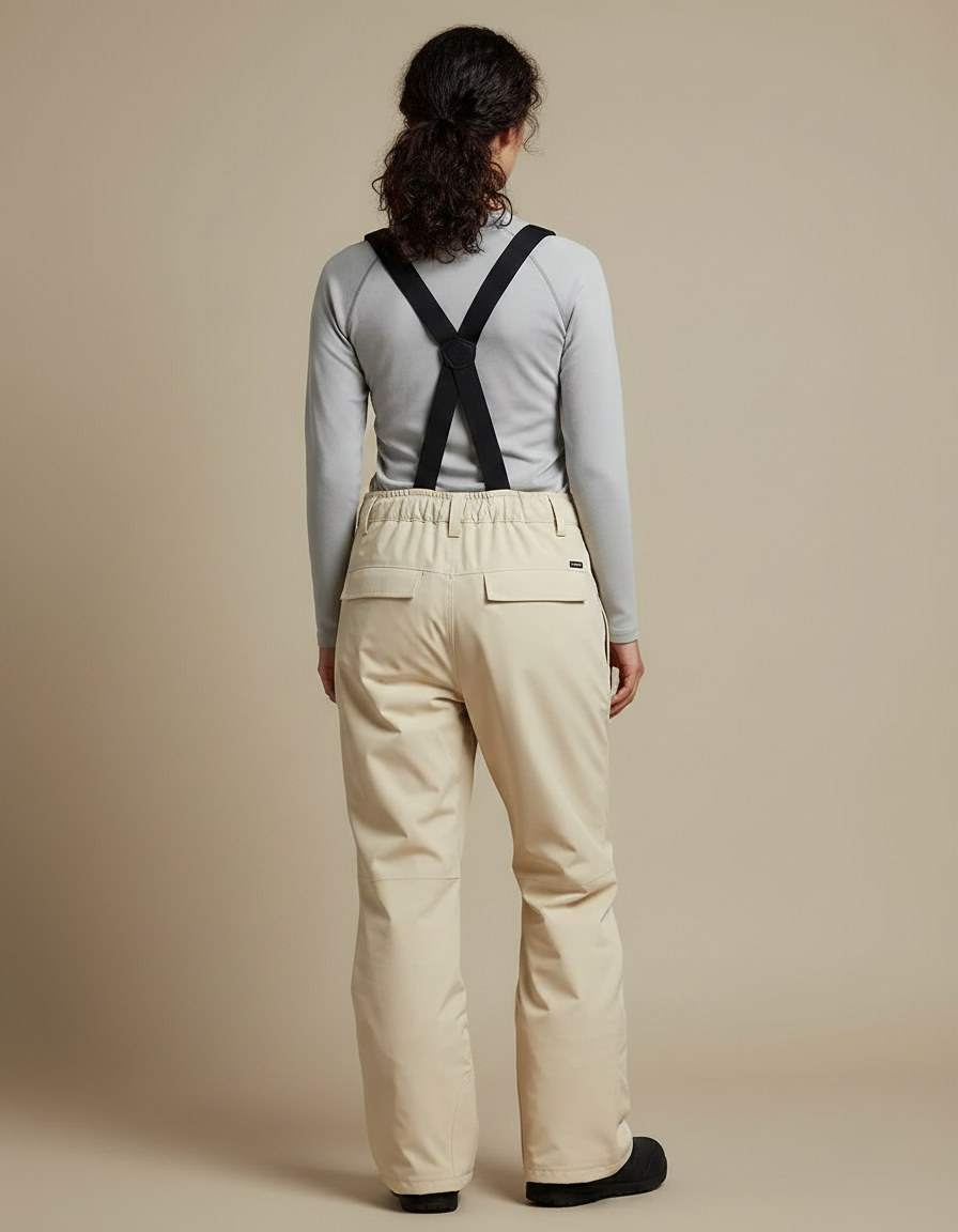 Pantalon De Pluie Beige Bretelles Imperméable Ski Femme - Polyester - vue 2