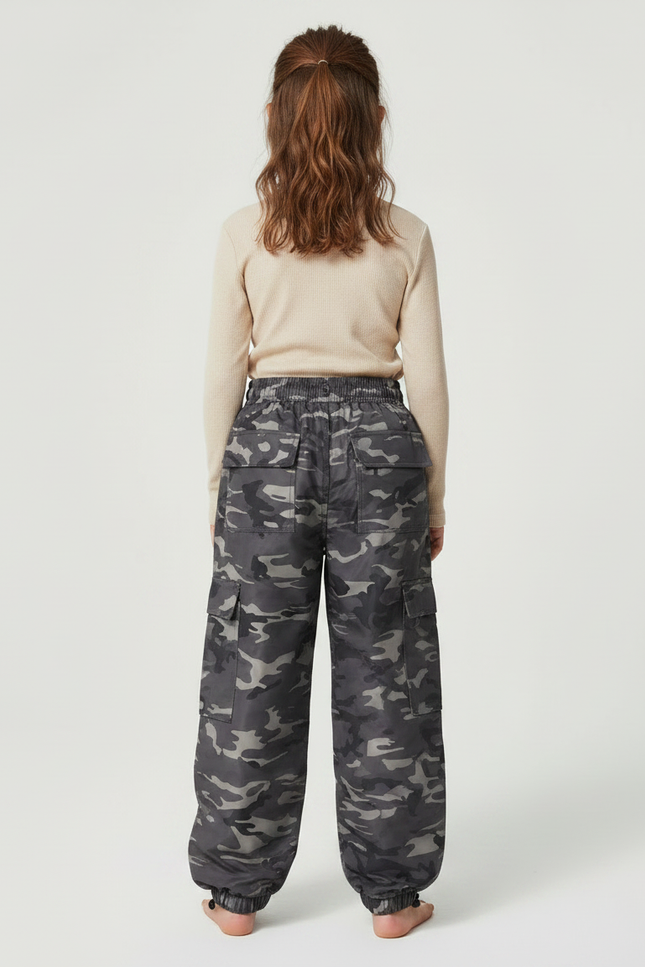 Pantalon De Pluie Camouflage Gris Enfant Imperméable Cargo - Polyester - vue 2
