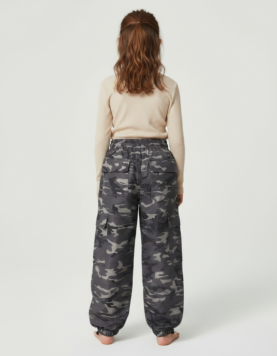 Pantalon De Pluie Camouflage Gris Enfant Imperméable Cargo - Polyester - vue 2