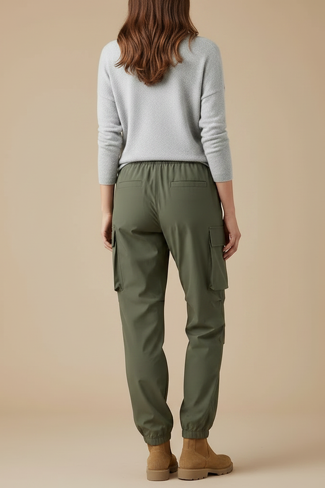 Pantalon De Pluie Vert Cargo Élastique Femme Sportif - Kaki Polyester - vue 2