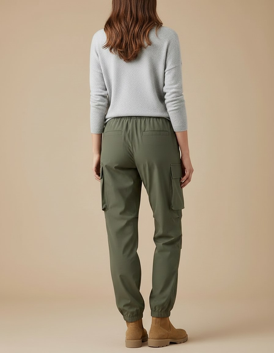 Pantalon De Pluie Vert Cargo Élastique Femme Sportif - Kaki Polyester - vue 2
