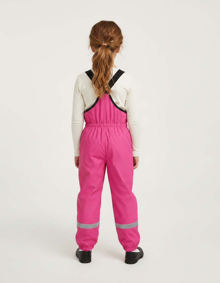 Pantalon De Pluie Rose Imperméable Bretelles Réfléchissant Enfant - Polyester - vue 2
