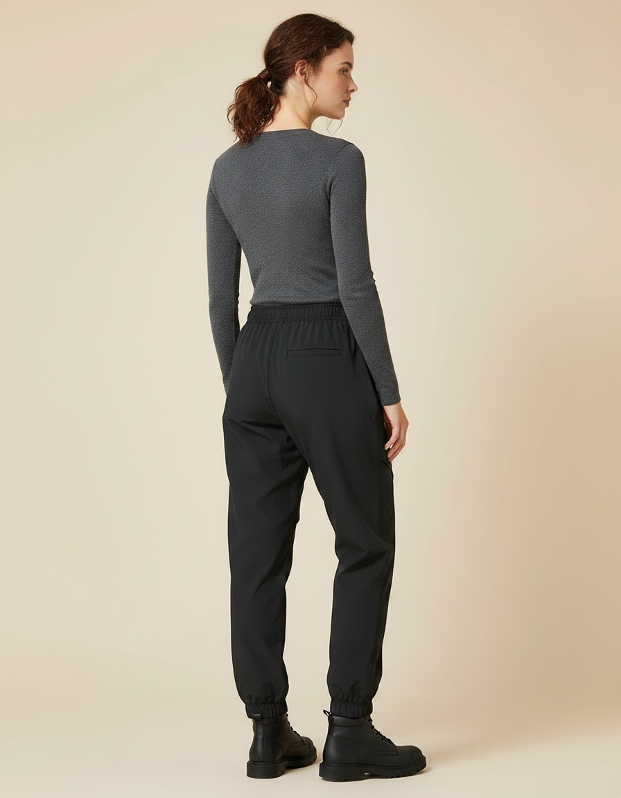 Pantalon De Pluie Noir Cargo Élastique Femme Sportif - Polyester - vue 2