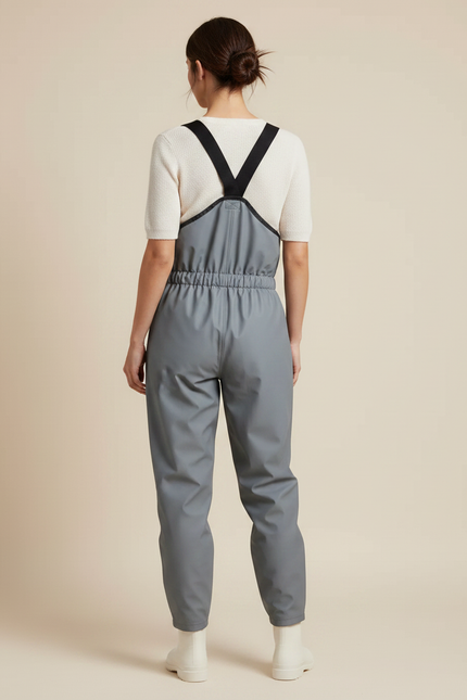 Pantalon De Pluie Gris Imperméable Bretelles Femme - Simili cuir - vue 2