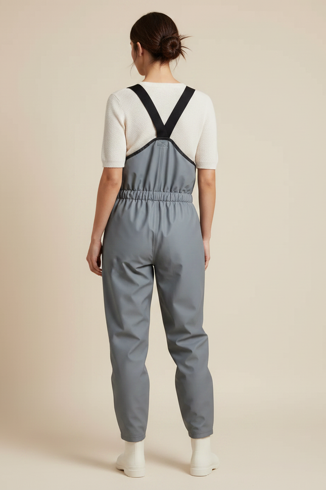 Pantalon De Pluie Gris Imperméable Bretelles Femme - Simili cuir - vue 2
