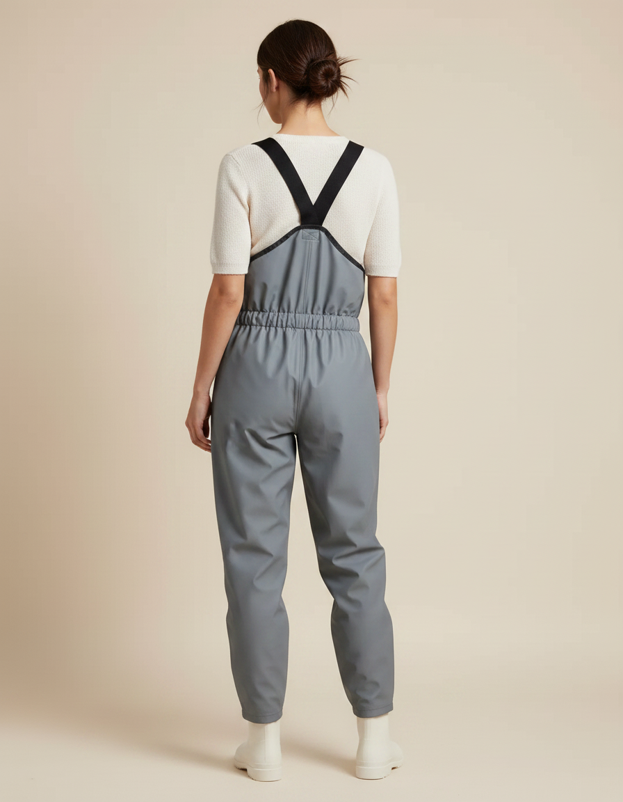 Pantalon De Pluie Gris Imperméable Bretelles Femme - Simili cuir - vue 2