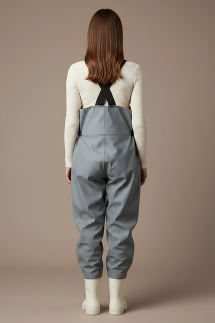 Pantalon De Pluie Gris Imperméable Bretelles Bicolore Femme - Polyester - vue 2