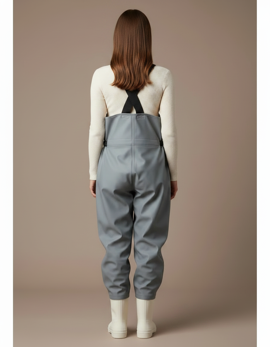 Pantalon De Pluie Gris Imperméable Bretelles Bicolore Femme - Polyester - vue 2
