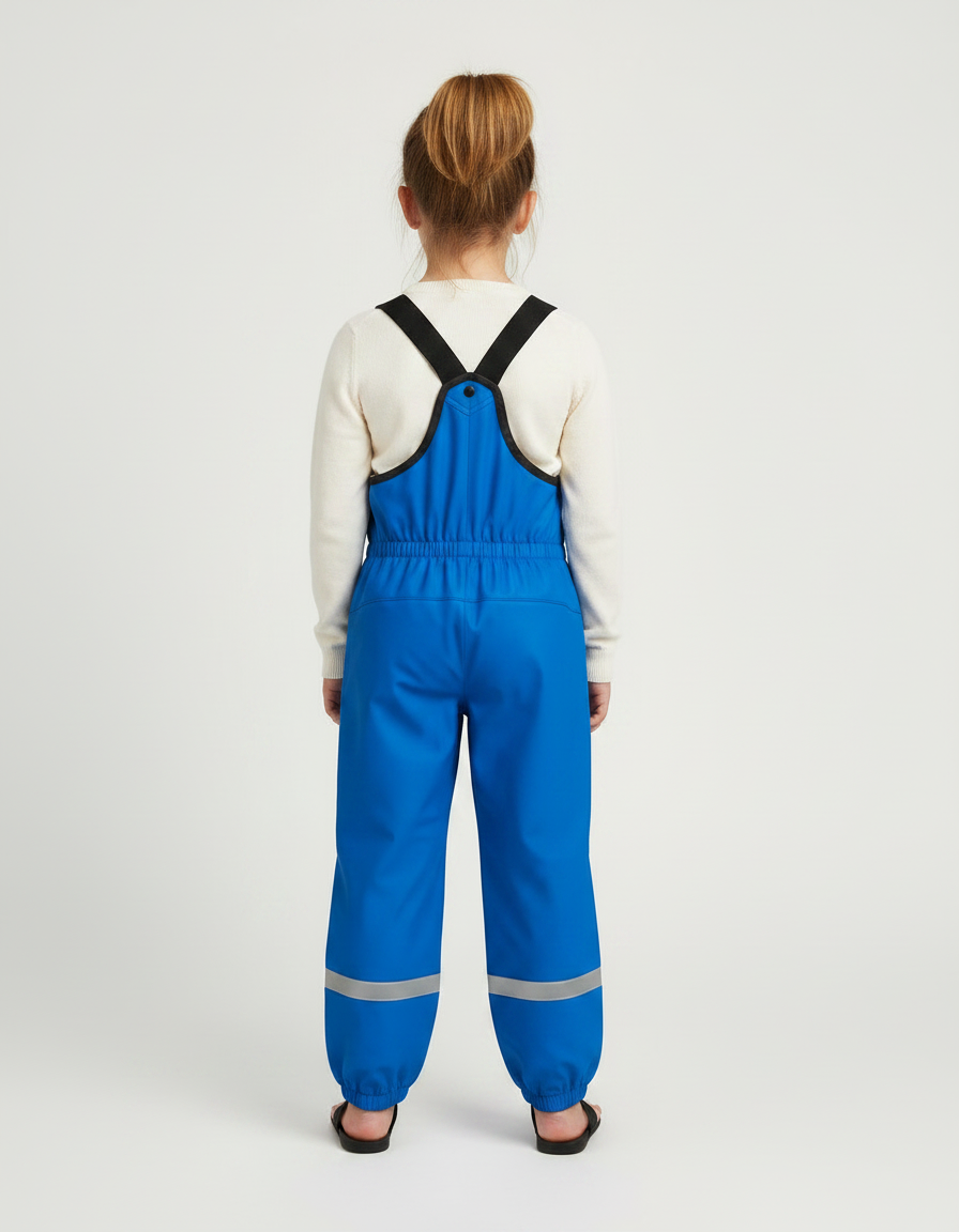 Pantalon De Pluie Bleu Élastique Réfléchissant Bretelles Enfant - Polyester - vue 2